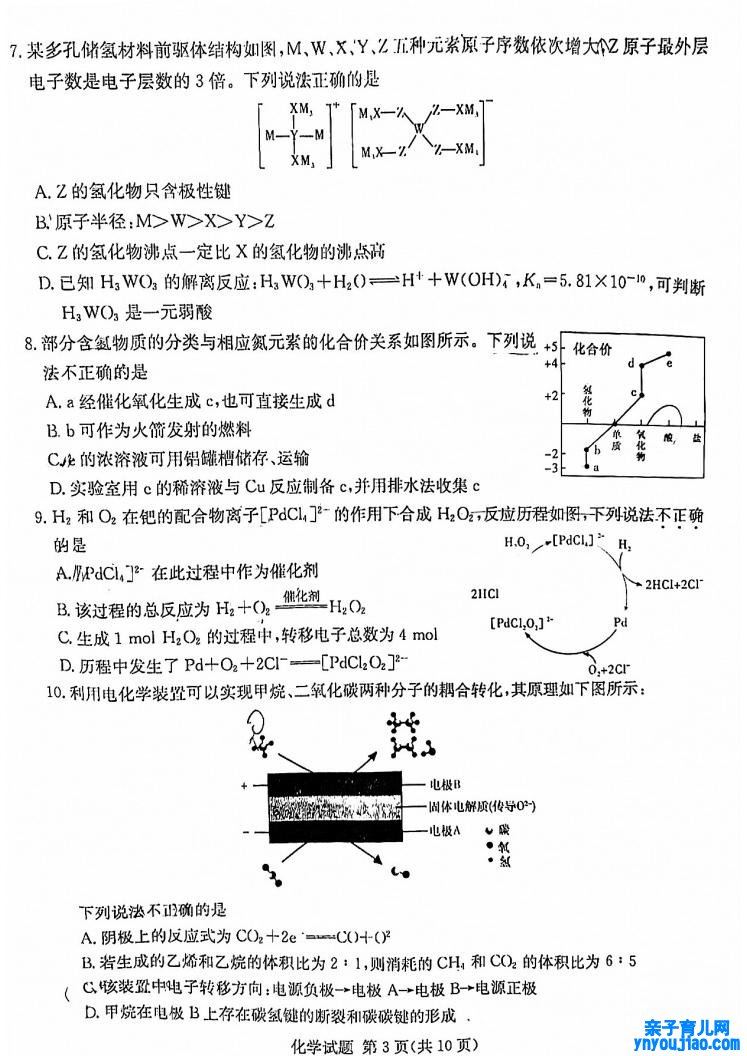 2022年八省联考(T8联考)化学试卷第三页